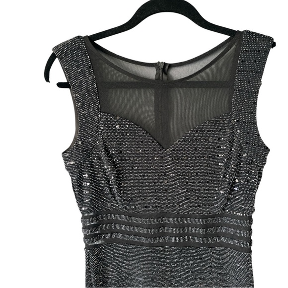 Alexa B Nites Black Sequin Sheer Top Front Slit Long Evening Dress Stunning 8P - Picture 4 of 11